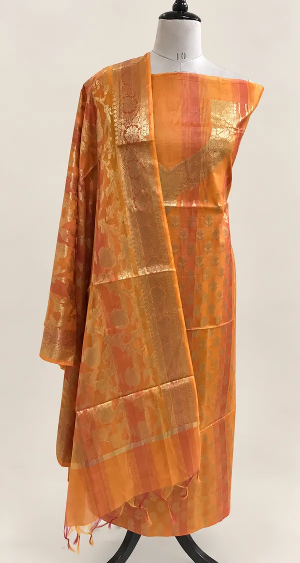 Orange_Jacquard_Straight_Kurta_Set_For_Women