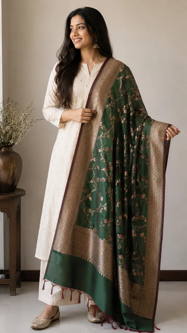 Emerald_green_Brocade_zari_Dupatta