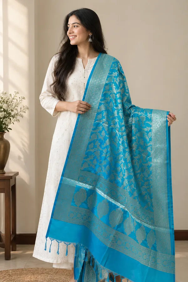 Blue_Jacquard_Floral_Dupatta_for_Women