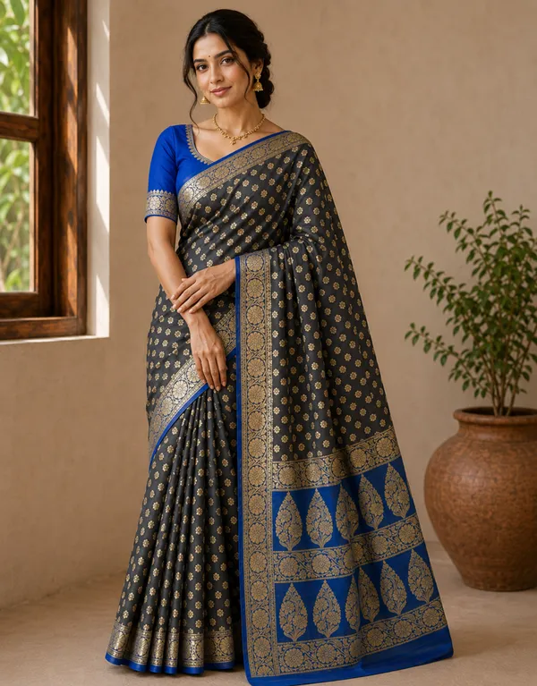Blue_Black_Art_Dupion_Silk_Woven_Traditional_Saree_For_Women