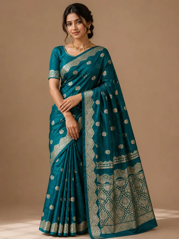 Teal_Art_Dupion_Silk_Woven_Saree_For_Women