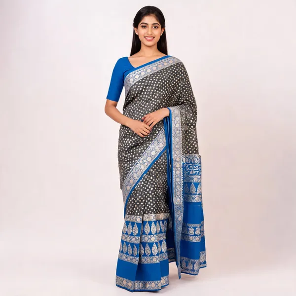 Blue_Black_Art_Dupion_Silk_Woven_Traditional_Saree_For_Women