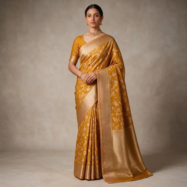 Mustard_Silk_Floral_Zari_Saree_For_Women