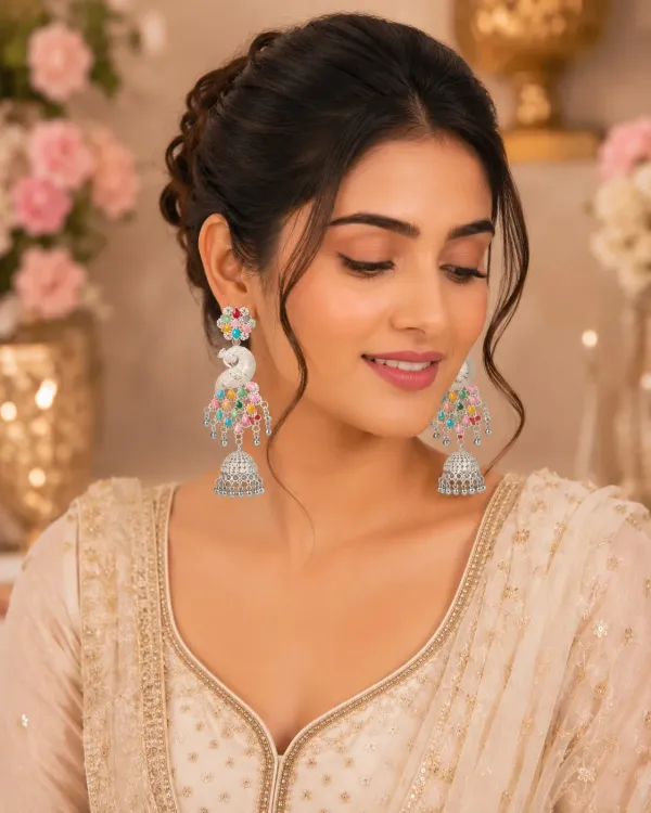 The_Royal_Peacock_Multicolour_Silver_Toned_Jhumkas