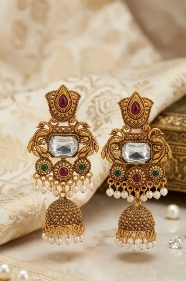 The_Royal_Dynasty_Matte_Gold_Temple_Jhumkas_With_Pearl_Accents