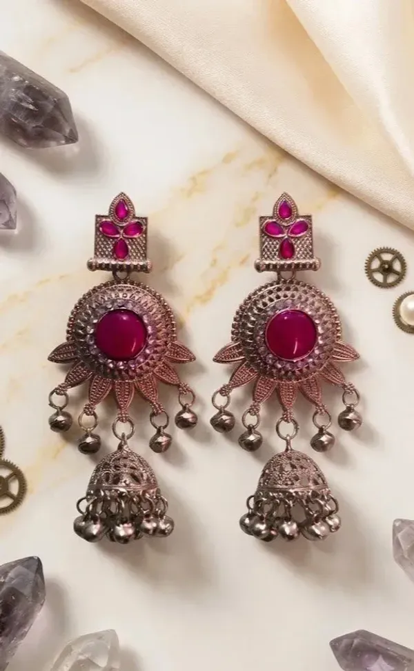 Silver_Jhumka_Turquoise_Accent