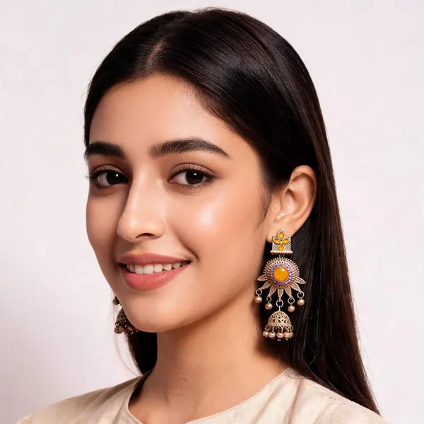 Yellow_Alloy_Earrings_For_Women