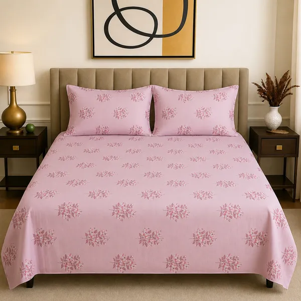 Premium_Cotton_Double_Bedsheet_With_2_Pillow_Covers_|_190_Tc_Soft_Fabric_|_Heritage_Print_|_250_X_230_Cm_|_Skin-Friendly_And_Washable_Bed_Sheet_For_Bedroom_Home_Use_(Baby_Pink_Floral_Bunch)