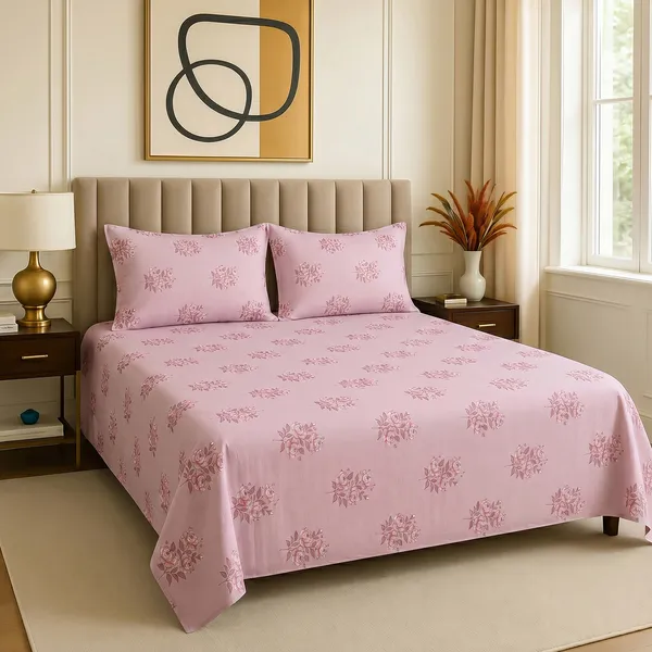 Premium_Cotton_Double_Bedsheet_With_2_Pillow_Covers_|_190_Tc_Soft_Fabric_|_Heritage_Print_|_250_X_230_Cm_|_Skin-Friendly_And_Washable_Bed_Sheet_For_Bedroom_Home_Use_(Baby_Pink_Floral_Bunch)