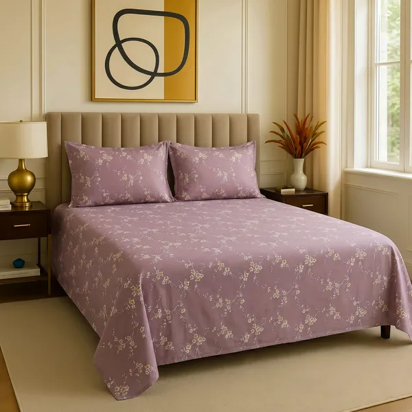 Premium_Cotton_Double_Bedsheet_With_2_Pillow_Covers_|_190_Tc_Soft_Fabric_|_Heritage_Print_|_250_X_230_Cm_|_Skin-Friendly_And_Washable_Bed_Sheet_For_Bedroom_Home_Use_(Pink_Cherry_Blossom)