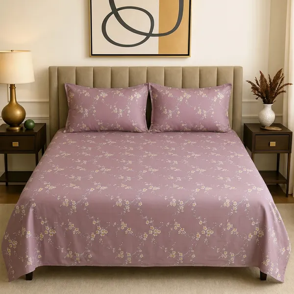 Premium_Cotton_Double_Bedsheet_With_2_Pillow_Covers_|_190_Tc_Soft_Fabric_|_Heritage_Print_|_250_X_230_Cm_|_Skin-Friendly_And_Washable_Bed_Sheet_For_Bedroom_Home_Use_(Pink_Cherry_Blossom)