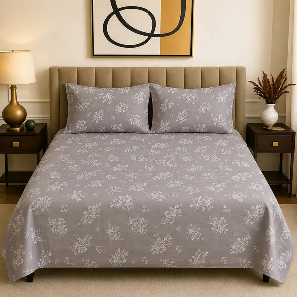 Premium_Cotton_Double_Bedsheet_With_2_Pillow_Covers_|_190_Tc_Soft_Fabric_|_Heritage_Print_|_250_X_230_Cm_|_Skin-Friendly_And_Washable_Bed_Sheet_For_Bedroom_Home_Use_(Silver_Meadow_Vine)