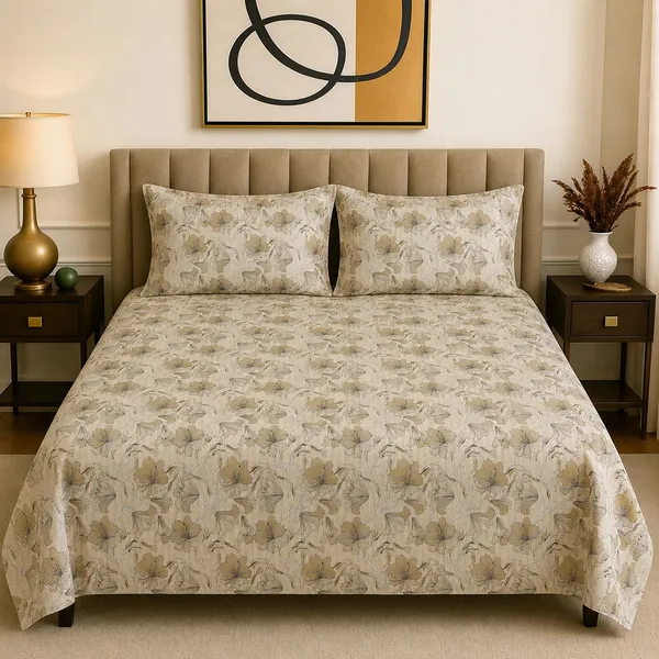 Premium_Cotton_Double_Bedsheet_With_2_Pillow_Covers_|_190_Tc_Soft_Fabric_|_Heritage_Print_|_250_X_230_Cm_|_Skin-Friendly_And_Washable_Bed_Sheet_For_Bedroom_Home_Use_(Golden_Blossom_Vines)