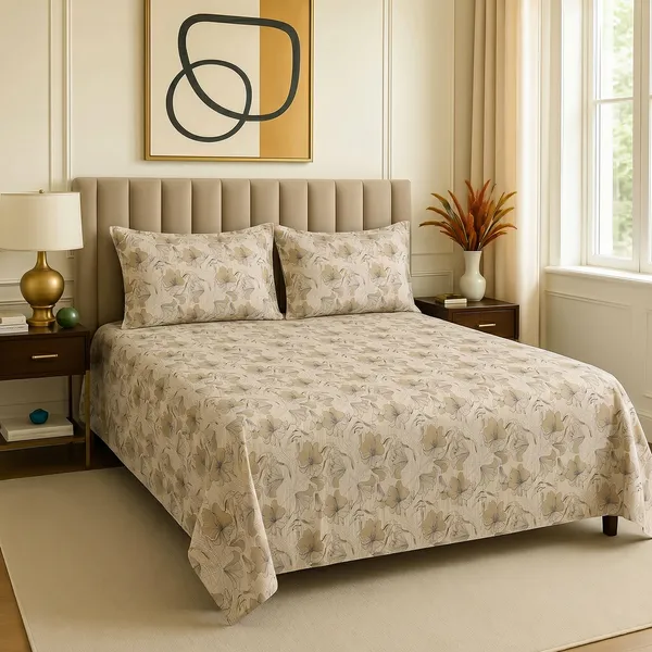 Premium_Cotton_Double_Bedsheet_With_2_Pillow_Covers_|_190_Tc_Soft_Fabric_|_Heritage_Print_|_250_X_230_Cm_|_Skin-Friendly_And_Washable_Bed_Sheet_For_Bedroom_Home_Use_(Golden_Blossom_Vines)