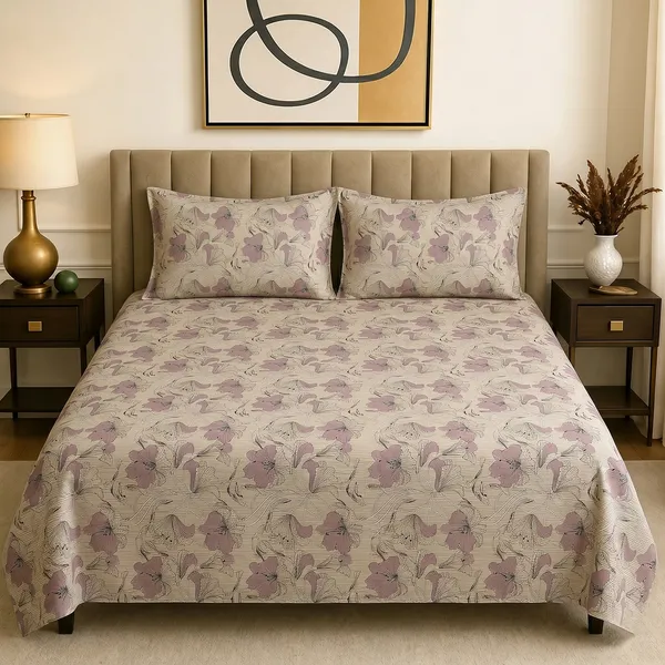 Premium_Cotton_Double_Bedsheet_With_2_Pillow_Covers_|_190_Tc_Soft_Fabric_|_Heritage_Print_|_250_X_230_Cm_|_Skin-Friendly_And_Washable_Bed_Sheet_For_Bedroom_Home_Use_(Pink_Blossom_Vines)