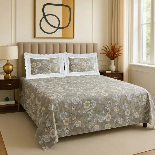 Premium_Floral_Double_Bedsheet_With_2_Lace_Border_Pillow_Covers_|_Soft_Cotton_Feel_Bedding_Set_|_Elegant_Botanical_Print_Bedsheet_For_Bedroom_Decor_(Olive_And_Cream)