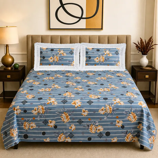 Premium_Floral_Double_Bedsheet_With_2_Lace_Border_Pillow_Covers_|_Soft_Cotton_Feel_Bedding_Set_|_Elegant_Botanical_Print_Bedsheet_For_Bedroom_Decor_(Steel_Blue_Multi)