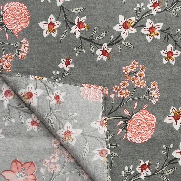 Premium_Floral_Double_Bedsheet_With_2_Lace_Border_Pillow_Covers_|_Soft_Cotton_Feel_Bedding_Set_|_Elegant_Botanical_Print_Bedsheet_For_Bedroom_Decor_(Grey_And_Coral)
