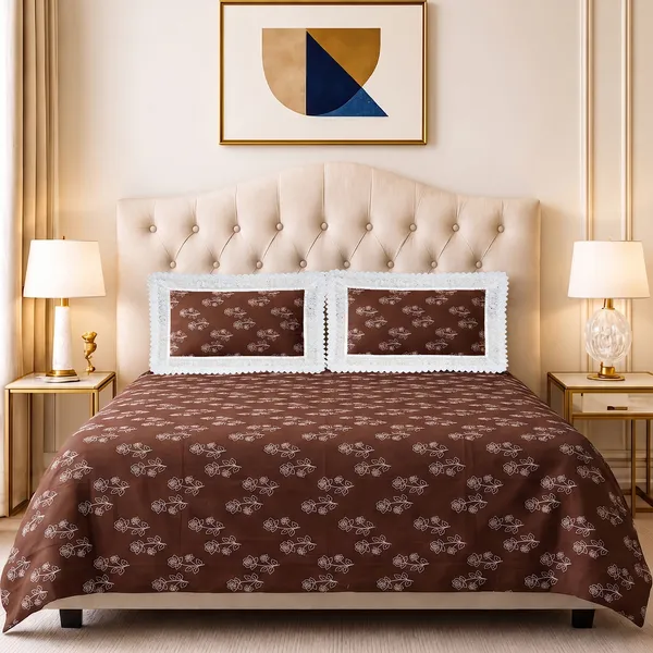 Premium_Floral_Double_Bedsheet_With_2_Lace_Border_Pillow_Covers_|_Soft_Cotton_Feel_Bedding_Set_|_Elegant_Botanical_Print_Bedsheet_For_Bedroom_Decor_(Coffee_Brown_And_Ivory)