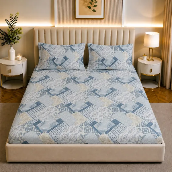 Premium_Elastic_Fitted_Bedsheet_With_2_Pillow_Covers_|_Soft_Breathable_Fabric_|_Geometric_Floral_Print_Bed_Sheet_Set_|_199_X_155_X_35_Cm_(Sky_Blue_And_Ivory)