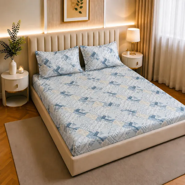 Premium_Elastic_Fitted_Bedsheet_With_2_Pillow_Covers_|_Soft_Breathable_Fabric_|_Geometric_Floral_Print_Bed_Sheet_Set_|_199_X_155_X_35_Cm_(Sky_Blue_And_Ivory)