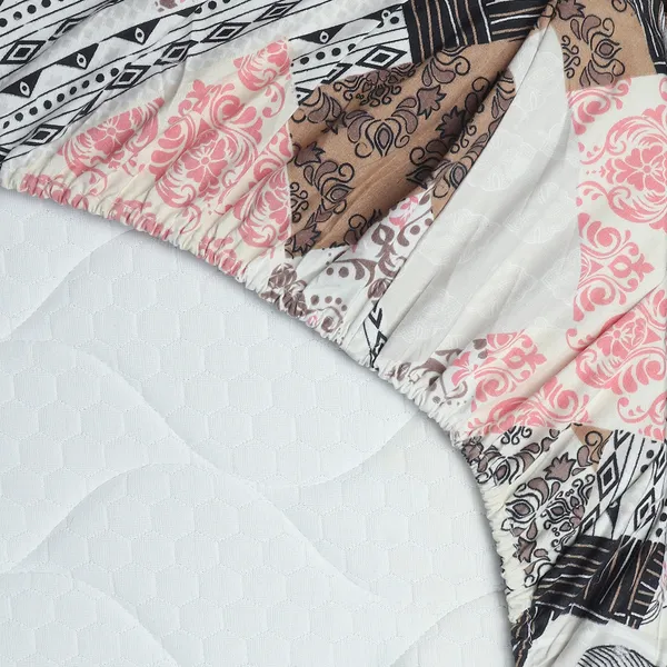 Premium_Elastic_Fitted_Bedsheet_With_2_Pillow_Covers_|_Soft_Breathable_Fabric_|_Geometric_Floral_Print_Bed_Sheet_Set_|_199_X_155_X_35_Cm_(Pink_And_Taupe)