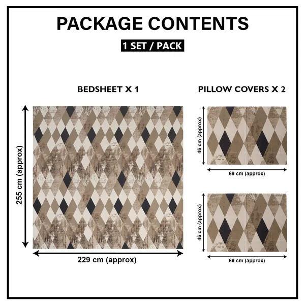 Premium_Elastic_Fitted_Bedsheet_With_2_Pillow_Covers_|_Soft_Breathable_Fabric_|_Geometric_Floral_Print_Bed_Sheet_Set_|_199_X_155_X_35_Cm_(Taupe_And_Black)