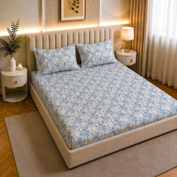 Premium_Elastic_Fitted_Bedsheet_With_2_Pillow_Covers_|_Soft_Breathable_Fabric_|_Geometric_Floral_Print_Bed_Sheet_Set_|_199_X_155_X_35_Cm_(Aqua_And_Beige)