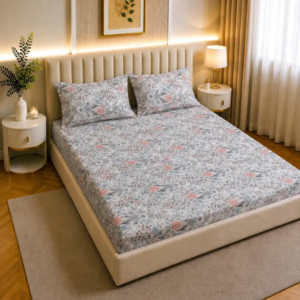 Premium_Elastic_Fitted_Bedsheet_With_2_Pillow_Covers_|_Soft_Breathable_Fabric_|_Geometric_Floral_Print_Bed_Sheet_Set_|_199_X_155_X_35_Cm_(Grey_And_Aqua)