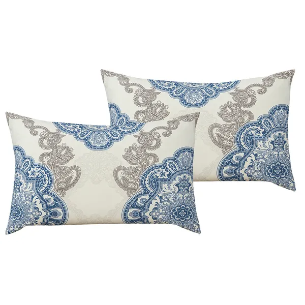Premium_Elastic_Fitted_Bedsheet_With_2_Pillow_Covers_|_Soft_Breathable_Fabric_|_Geometric_Floral_Print_Bed_Sheet_Set_|_199_X_155_X_35_Cm_(Sapphire_And_Beige)