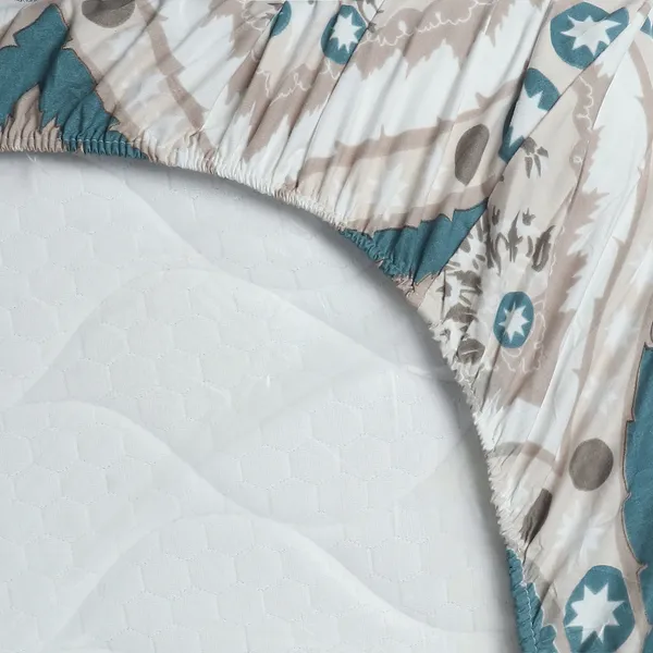 Premium_Elastic_Fitted_Bedsheet_With_2_Pillow_Covers_|_Soft_Breathable_Fabric_|_Geometric_Floral_Print_Bed_Sheet_Set_|_199_X_155_X_35_Cm_(Teal_And_Beige)