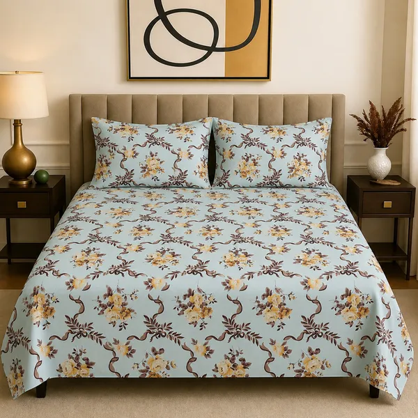Premium_Bedsheet_With_2_Quilted_Pillow_Covers_|_Soft_Double_Bed_Sheet_Set_|_Elegant_Print_Bedding_|_250_X_230_Cm_(Ice_Blue_And_Mocha)