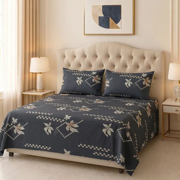 Premium_Bedsheet_With_2_Quilted_Pillow_Covers_|_Soft_Double_Bed_Sheet_Set_|_Elegant_Print_Bedding_|_250_X_230_Cm_(Navy_Blue_And_Ivory)