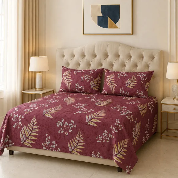 Premium_Bedsheet_With_2_Quilted_Pillow_Covers_|_Soft_Double_Bed_Sheet_Set_|_Elegant_Print_Bedding_|_250_X_230_Cm_(Wine_Red_And_Cream)