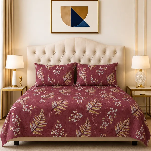 Premium_Bedsheet_With_2_Quilted_Pillow_Covers_|_Soft_Double_Bed_Sheet_Set_|_Elegant_Print_Bedding_|_250_X_230_Cm_(Wine_Red_And_Cream)
