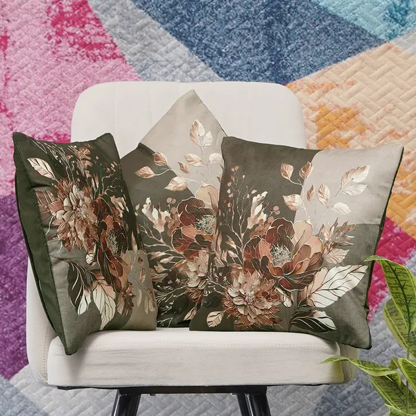 Cherry_Design_Velvet_Decorative_Throw_Pillow_Covers,_Digital_Floral_Print,_Modern_Abstract_Design,_16_X_16_Inch,_Set_Of_3_Pieces_For_Living_Room,_Bedroom_(Brown)