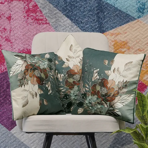 Cherry_Design_Velvet_Decorative_Throw_Pillow_Covers,_Digital_Floral_Print,_Modern_Abstract_Design,_16_X_16_Inch,_Set_Of_3_Pieces_For_Living_Room,_Bedroom_(Green)