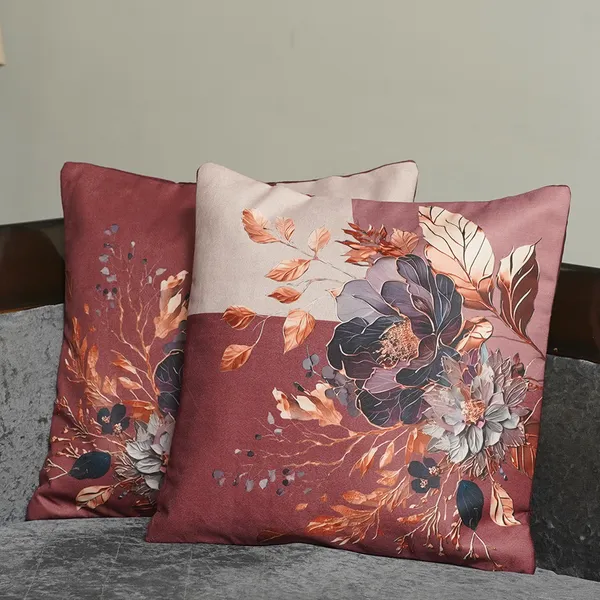 Cherry_Design_Velvet_Decorative_Throw_Pillow_Covers,_Digital_Floral_Print,_Modern_Abstract_Design,_16_X_16_Inch,_Set_Of_2_Pieces_For_Living_Room,_Bedroom_(Maroon)