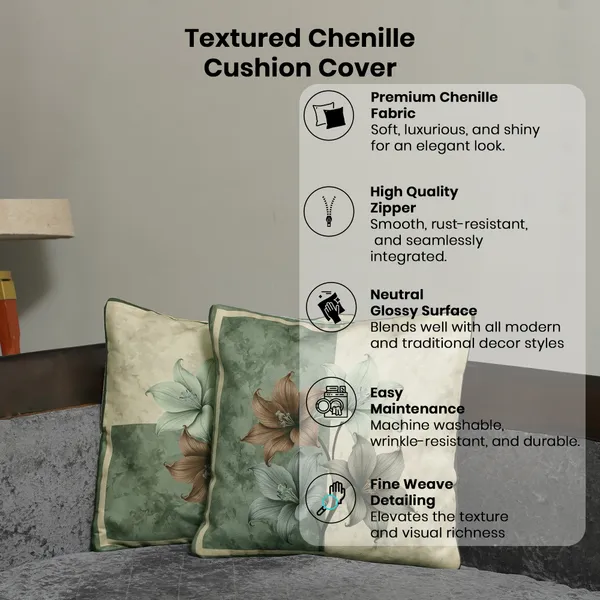 Velvet_Floral_Cushion_Covers,_Green_And_Cream_With_Lily_Pattern,_Decorative_Throw_Pillow_Cover_For_Living_Room,_16_X_16_Inch,_Set_Of_3_Pieces_(Green)