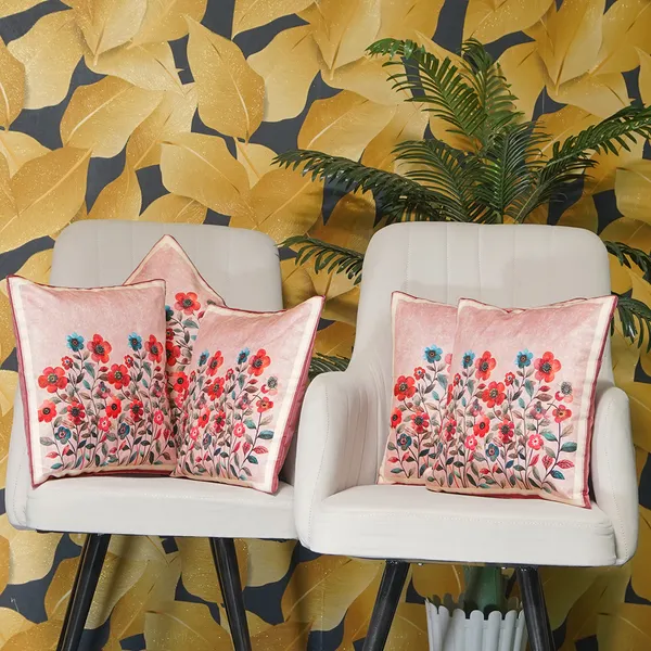 Decorative_Velvet_Floral_Cushion_Covers,_With_Peach_Flowers,_16_X_16_Inch,_Set_Of_5_Pieces,_Embroidered_Border_Design_For_Home_Decor_(Pink)