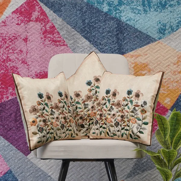 Decorative_Velvet_Floral_Cushion_Covers,_With_Peach_Flowers,_16_X_16_Inch,_Set_Of_3_Pieces,_Embroidered_Border_Design_For_Home_Decor_(Beige)