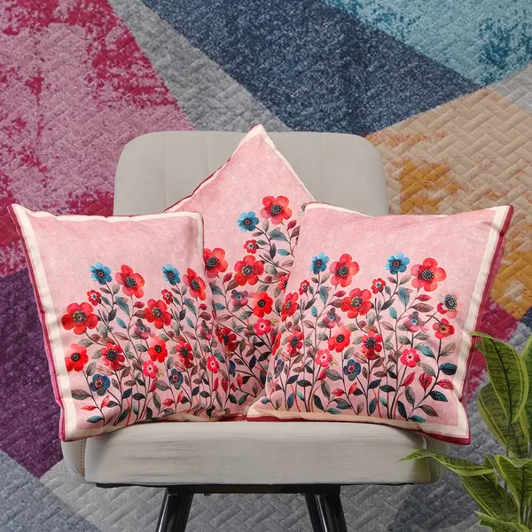 Decorative_Velvet_Floral_Cushion_Covers,_With_Peach_Flowers,_16_X_16_Inch,_Set_Of_3_Pieces,_Embroidered_Border_Design_For_Home_Decor_(Pink)