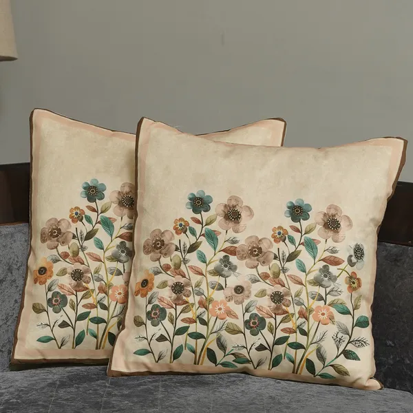 Decorative_Velvet_Floral_Cushion_Covers,_With_Peach_Flowers,_16_X_16_Inch,_Set_Of_2_Pieces,_Embroidered_Border_Design_For_Home_Decor_(Beige)