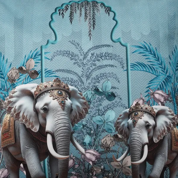 Royal_Elephant_Decorative_Velvet_Cushion_Covers,_3D_Crowned_Elephant_Design_With_Gold_Palm_Pattern,_16_X_16_Inch,_Set_Of_2_Pieces_(Ferozi)