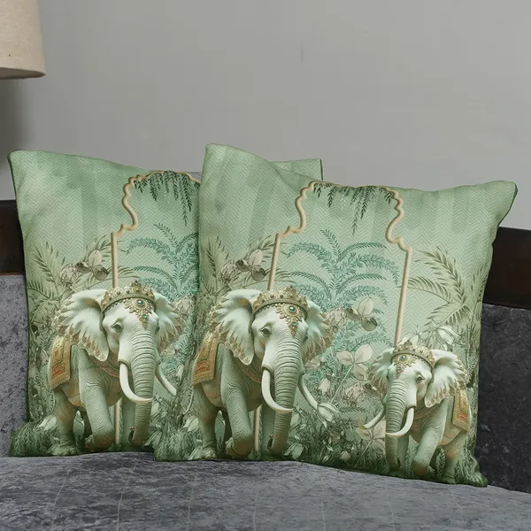 Royal_Elephant_Decorative_Velvet_Cushion_Covers,_3D_Crowned_Elephant_Design_With_Gold_Palm_Pattern,_16_X_16_Inch,_Set_Of_2_Pieces_(Green)