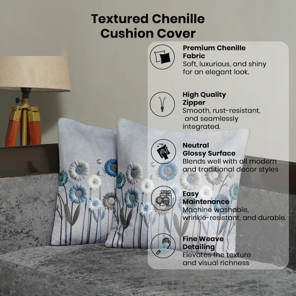 Floral_Printed_Cushion_Covers,_Velvet_Daisy_Design,_16_X_16_Inch_Decorative_Cushion_Cover,_Set_Of_5_Pieces_(Grey)