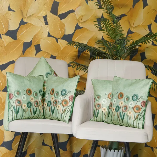 Floral_Printed_Cushion_Covers,_Velvet_Daisy_Design,_16_X_16_Inch_Decorative_Cushion_Cover,_Set_Of_5_Pieces_(Green)