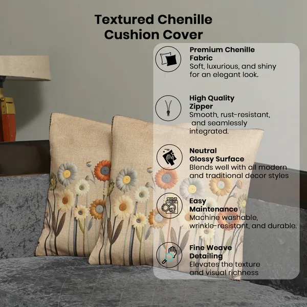 Floral_Printed_Cushion_Covers,_Velvet_Daisy_Design,_16_X_16_Inch_Decorative_Cushion_Cover,_Set_Of_3_Pieces_(Brown)