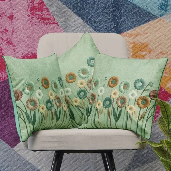 Floral_Printed_Cushion_Covers,_Velvet_Daisy_Design,_16_X_16_Inch_Decorative_Cushion_Cover,_Set_Of_3_Pieces_(Green)