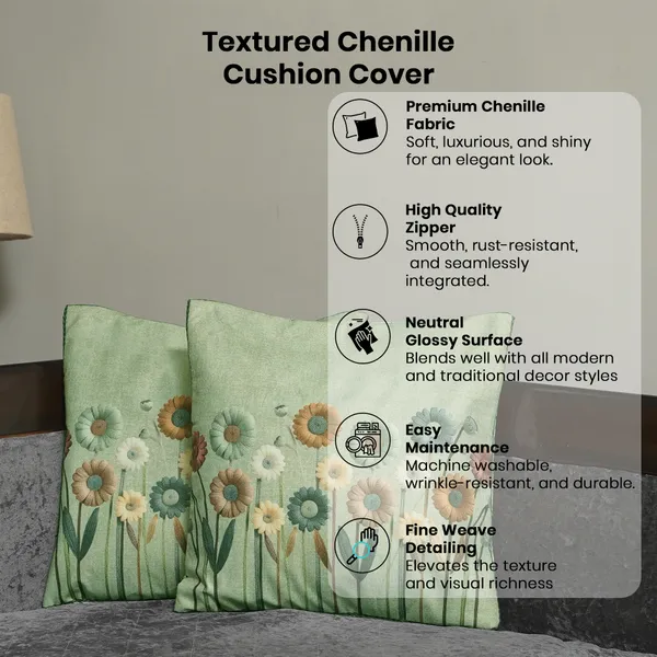Floral_Printed_Cushion_Covers,_Velvet_Daisy_Design,_16_X_16_Inch_Decorative_Cushion_Cover,_Set_Of_3_Pieces_(Green)